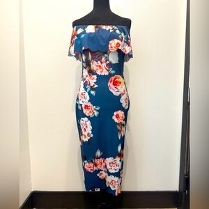 Off-Shoulder Floral Bodycon Dress - Size M